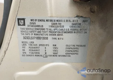 2008 Saturn Vue V6 Xr z USA, uszkodzony, nr VIN 3GSCL53718S513938